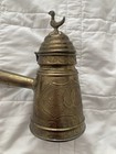 Antique Brass Turkish Coffee Pot     Hand-engraved Ottoman Dallah W Bird Finial