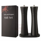 Black Wooden Salt And Pepper Grinder Set Of 2  8 Inch Shakers With Ceramic Core
