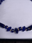 Vintage Cobalt Blue Glass Trade Beads Gold Strands Necklace 35   