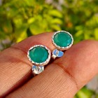 Natural Emerald Gemstone Handmade 925 Sterling Silver Stud Earrings Gift For All
