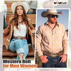 Women Men Western Belts Cowboy Cowgirl Country Belt Longhorn Bull Buckle Floral