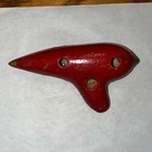 H  Fiehn Ocarina E4 1 2 Austria Red Antique Gold Hand Painted Clay Flute 5   