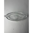 Vintage Clear Etched Star Glass Oval Canoe Boat Dish W Handles Floral Design