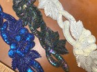 Appliques Flower Leaves Sequins 2 75x11  Glass Beads Hand Sewn 1pc