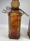 Set Of 2 Vintage Amber Embossed  Decanters Bottles 11 5  Tall Retro Leaves