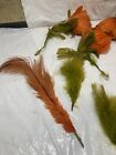 Vtg Art Deco  1920 s-40 s Antique Hat Millinery Feather Flowers Lot Orange Green