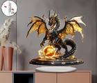Retro Black Gold Fantasy Flame Dragon Acrylic Figurine Desk Decor Birthday Gift