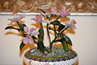 10  Vintage Bonsai Peking Glass jade Tree In Cloisonne Bowl W  Ebony Stand