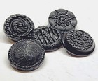 5 Mixed Vtg Large Size Fancy Black Coat Buttons   Over 1-5 16  To Almost 1-3 8 