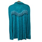 Roper Western Shirt Women s Large Turquoise Blue Floral Sheer Fringe Pearl Snap
