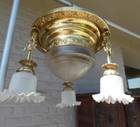 Vintage French Brass Glass Pendant Lamp Chandelier Louis Xvi Style