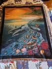 Vtg Dolphin Tapestry Throw Blanket 80   s 90   s Fringed 48 X 60 Afghan Ocean Marine