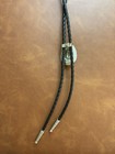 Black Faux Leather Western Adjustable Bolo Tie  Silver-tone Cowboy Hat Slide