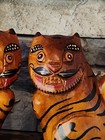 Korean Traditional Handmade Wooden Pair Of Tigers 