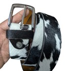 Real Cowhide Hair-on Leather Belt Cow Print Western Cowboy - Unisex Metal Buckle