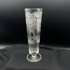 Vtg European Cut Crystal Pedestal Vase Heavy Starburst Trumpet 8 25  Bud Vase