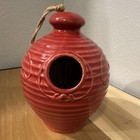 Red Ceramic Hanging Round Bird House With Front Entrance