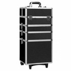 New Pro 4in1 Aluminum Rolling Makeup Jewelry Cosmetic Train Case 4 Wheeled Box