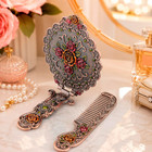 Vintage Hand Mirror Comb Set - Antique Vanity Handheld Makeup Mirror Copper     