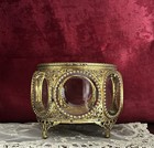 Vintage Beveled Glass Jewelry Box Gold Ormolu Trinket Box French Ornate Filigree