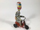 Vintage Tin Lithograph Elephant On Scooter With Spinning Top Wind Up Toy