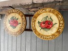 Hand Made Solid Wood 4 Leg Painted Tomate Artwork Counter 27  Bar Stools  2 