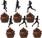 24pcs Running Cupcake Toppers Black Glitter Sports Fitness Cupcake Picks For Run