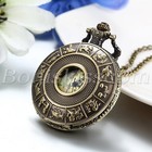 Antique Copper Hollow Map Twelve Constellation Quartz Pocket Watch Sweater Chain