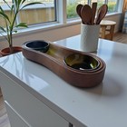 1960s Dansk Teak Tray With Smokey Green Bowls     Mid Century Modern Serving Set