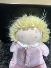Vintage Eden Plush Baby Girl Doll Pink Terry Cloth Yellow Yarn Hair Rose Waffle
