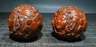 1 8  Old Chinese Boxwood Wood Carving Guan Yin Goddess Head Sphere Statue Pair