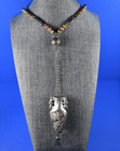 Antique Chinese Sterling Silver Sewing Needle Case Etui Chatelaine Unakite Beads