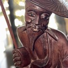 Vintage Fisherman Rosewood Statue China Fishing Pole Beautifully Hand Carved