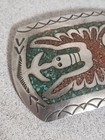 Navajo Sterling Silver Chip Turquoise   Coral Peyote Bird Belt Buckle  read 
