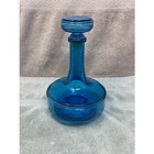 Vintage Belgian Blue Glass Decanter Bottle Mcm Stopper 8  Apothecary Mid Century