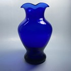 Lovely Vintage Deep Cobalt Hand-blown Ruffled Vase 6 In   Nice 