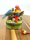 Porcelain Hinged Trinket Box Two Parrots Tropical