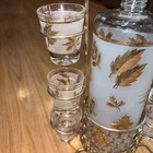 Vintage Aldon Gold Leaf Barware Set Decanter Shot Glasses W  Caddy Mcm No Lid