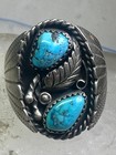 Navajo Turquoise Ring Leaves Feathers Band Size 10 7 Sterling Silver Women Men