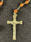 Antique Devotional Catholic Chapel Sterling Silver Wood Bead Rosary Mary Joseph