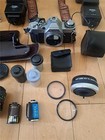 Assorted Camera Lot With Bag Canon Av-1 Lens Converter Vivitar Flash Thyristor