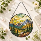 Tpbnnyqi Christmas Mountain Stained Glass Suncatcher Window Hanging Decor   L   