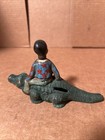 1930 Vintage Cast Iron Black Americana Boy On Alligator Moveable Head Figure