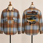 Ford Bronco Men s M Plaid Flannel Button-up Shirt Jacket Blue Brown Tan Pockets