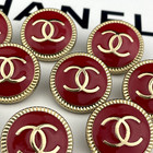 10 Chanel Buttons Cc Logo Round Red Gold Metal 20mm Vintage