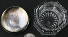 Small Rnd  Antique Sterling Silver Lid Crystal Glass Vanity Jar Rouge Pot Box