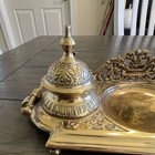 Vintage Ornate Solid Brass Double Inkwell Desk Set Tray Pen Holder 11 5 