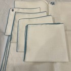 Set 4 Vtg Belgian Linen Napkins 11 5  Blue Bound Edge Fabric  Tablecloth
