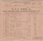 1896 La Crosse  Wis Store Letterhead Dr  H e Horne China Lamps Receipt Bee Mn R1