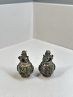 Vintage Chinese Green Jade   Brass Dragon Foo Dog Figurines Pair